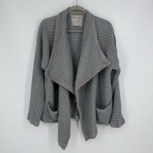 Mod-o-doc Waffle Knit Open Front Cardigan Pockets 100% Cotton Gray Women’s Large